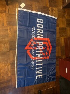 Born Primitive Navy Blue and Red Logo Tapestry